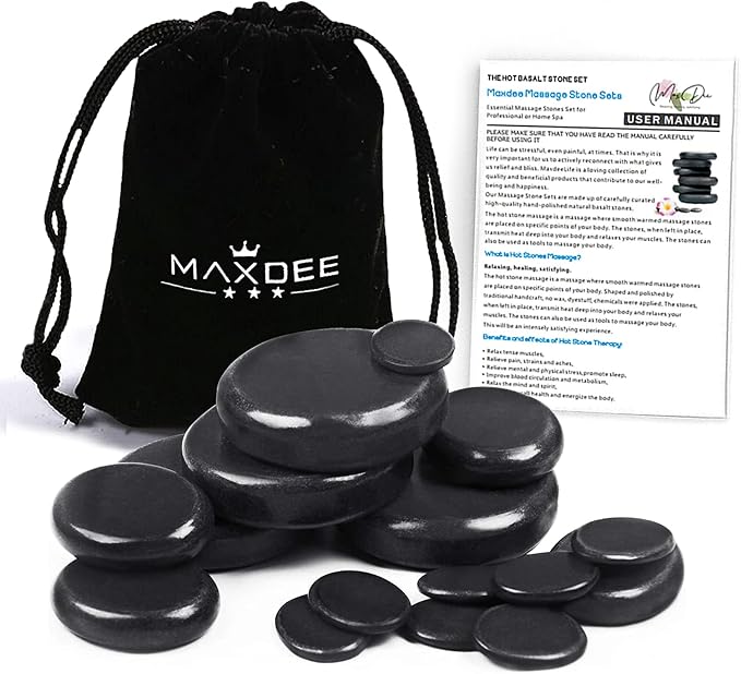 Maxdee Massage Stones Essential Hot Stones for Massage, 6 Large Hot Stones Massage Kit Hot Rocks Massage Stones for Professional or Home Spa, Foot Heater, Relaxing, Healing, Pain Relief, 3.14"