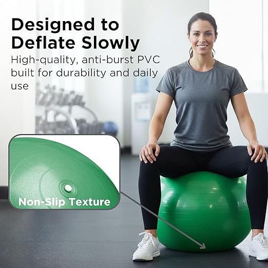 THERABAND Pro Series Exercise Ball, 26" Green Stability Trainer for 5'7"–6'1" Users, Anti-Burst Yoga & Pilates Ball, Balance & Core Trainer, For Athletes Fitness at Gym & Home