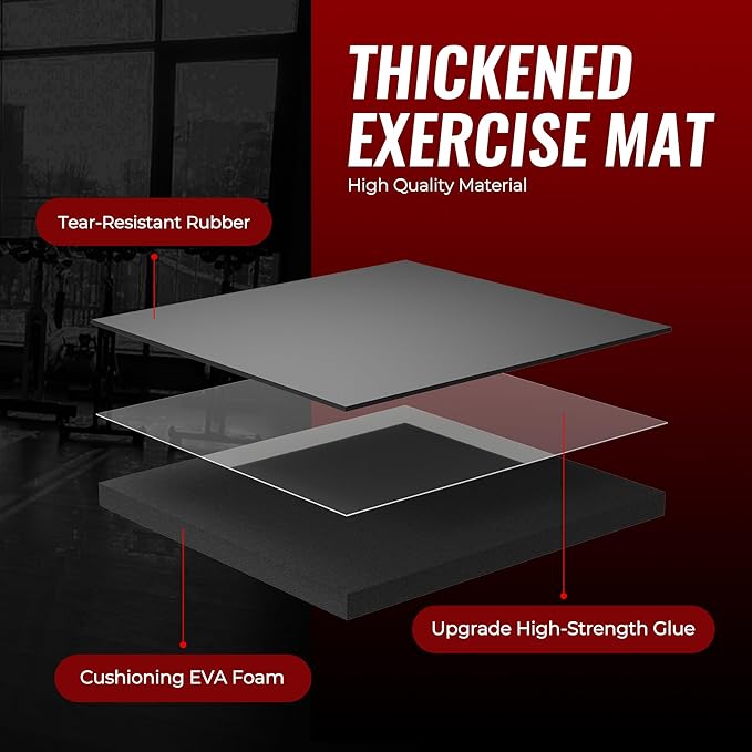 SUPERJARE 0.79'' Extra-Thick Exercise Equipment Mats, 6 Pcs 24 Sq Ft Rubber Top Floor Tiles with High Density EVA Foam, Interlocking Gym Flooring for Home Gym, Protective Workout Mat, Black