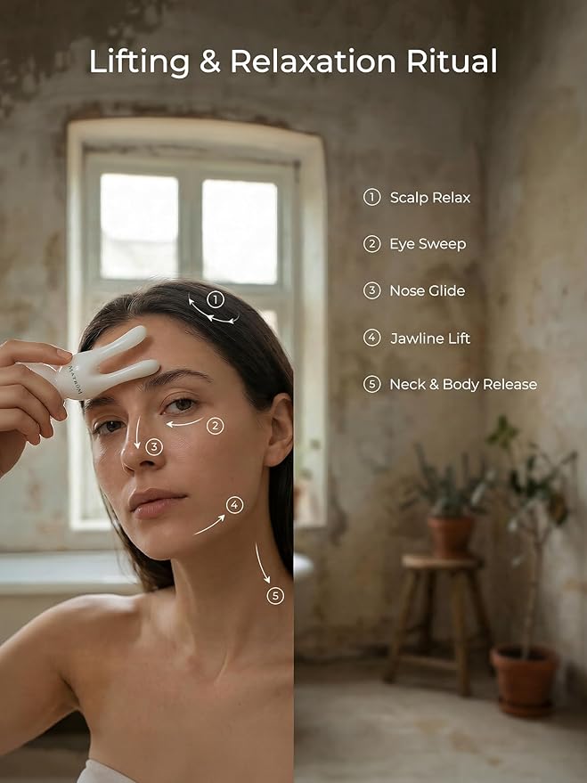 6-in-1 Rabbit Ear Gua Sha Facial Tool for Scalp Massage & Jawline Sculpting, Unbreakable Resin Lymphatic Drainage Tool for Eye Depuffing & V-Line Lifting, Ergonomic Face Massager for Home Spa