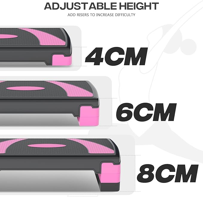 31" Aerobic Exercise Step Platform, Step Up Exercise Platform with 4" 6" 8" Adjustable Risers, Stair Stepper Workout Stepper for Home Gym Strength Training Fitness Equipment