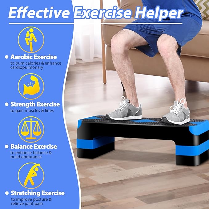 HomGarden Adjustable Workout Aerobic Stepper in Fitness & Exercise Step Platform Trainer Stepper w/Risers Adjust 4"-6''-8''