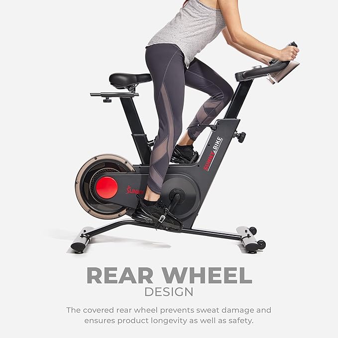 Sunny Health & Fitness Indoor Intensive Cycling Exercise Bike, Adjustable Cardio Training Exerciser w/Emergency Brake for Home, Optional Free SunnyFit App Bluetooth Link + Electromagnetic Resistance