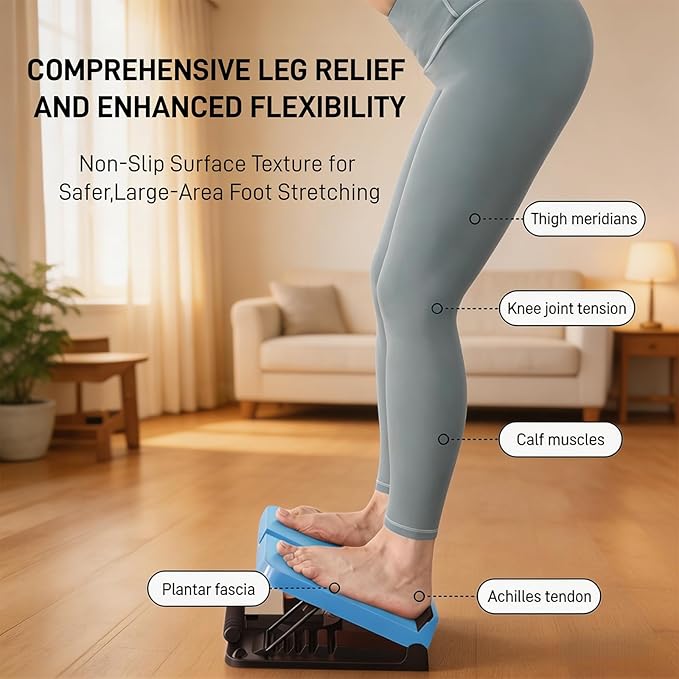 Calf Stretch Board with Timer & Resistance Bands, 6-Level Adjustable Slant Board, 450 lb Weight Capacity, Includes Sit-Up Bar for Home Gym & Stretching