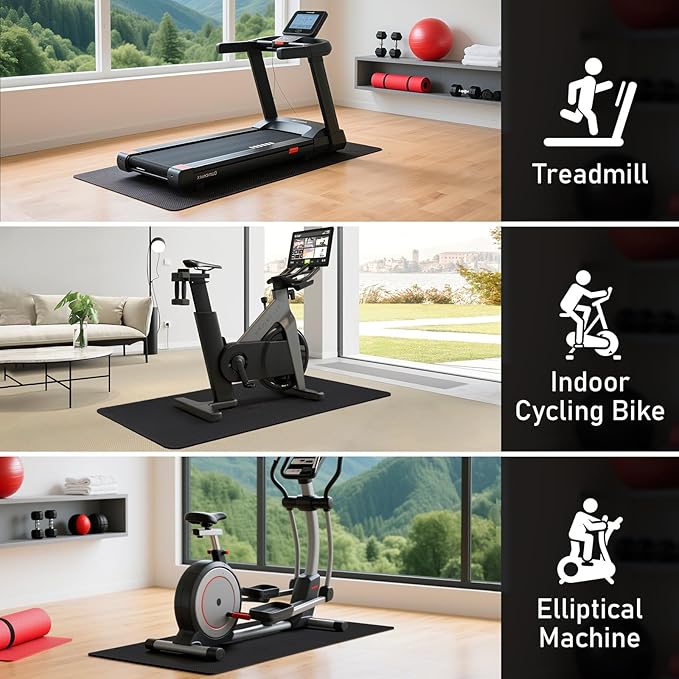 TOBWOLF 2PCS Non-Slip Mat Compatible with Peloton Bike, Concept 2 Rowing Machine, Exercise Bike Mat, Mat Protect Hardwood Floor Carpet for Home Gym, Workout Mat for Bike Trainer, Stationary Spin Bike