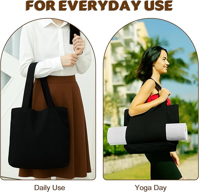 Yoga Mat Carrier, Gym Bag With Yoga Mat Holder, Women Canvas Tote With Shoulder Strap For Pilates, Travel, Office, Sports, Workout And Beach – Inner Zippered Pocket, Fits Standard And Small Mats
