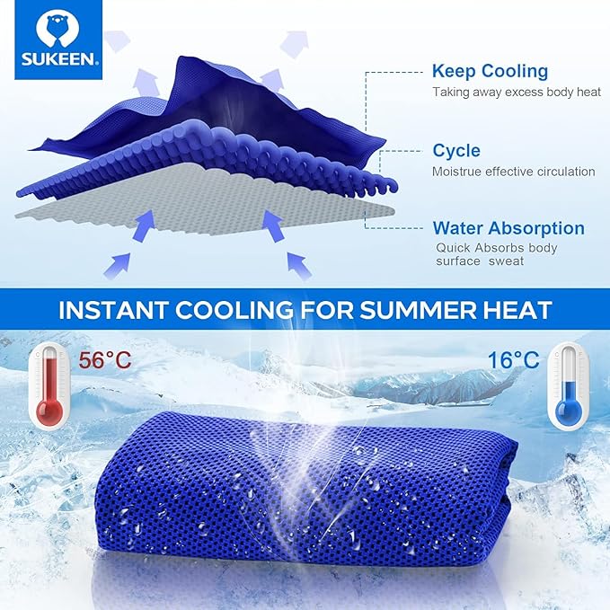 Sukeen Cooling Towel,Instant Evaporative Cooling for Sports,Yoga,Golf,Gym,Neck,Workout and More(40”x 12”)