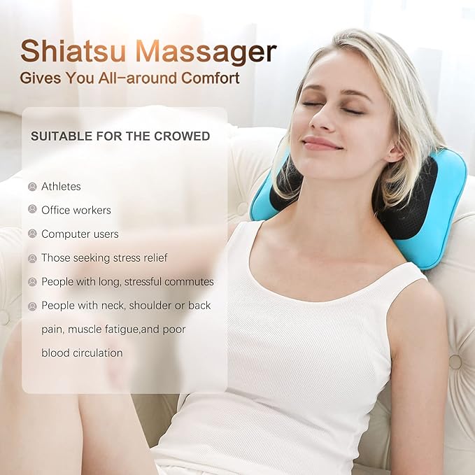 Mo Cuishle Shiatsu Back Massager with Heat – 3D Kneading Neck and Shoulder Massager for Back Pain Relief – Electric Massage Pillow for Home, Office & Car – Mother’s Day Gifts for Mom, Women, Men, Dad