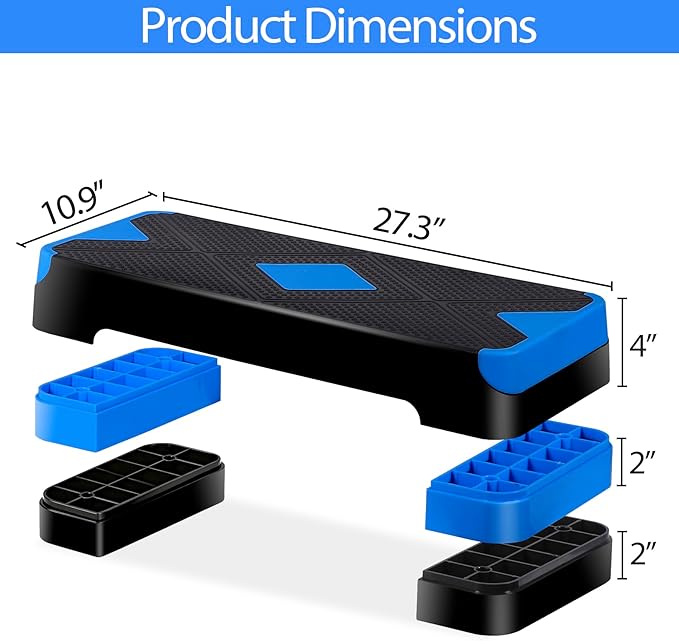 Smartxchoices 27'' Aerobics Stepper Workout Step Platform with 4 Risers 4"-6"-8" Height Adjustable, Non-Slip Fitness Exercise Workout Trainer for Cardio, Core, Strength Training,Home Gym