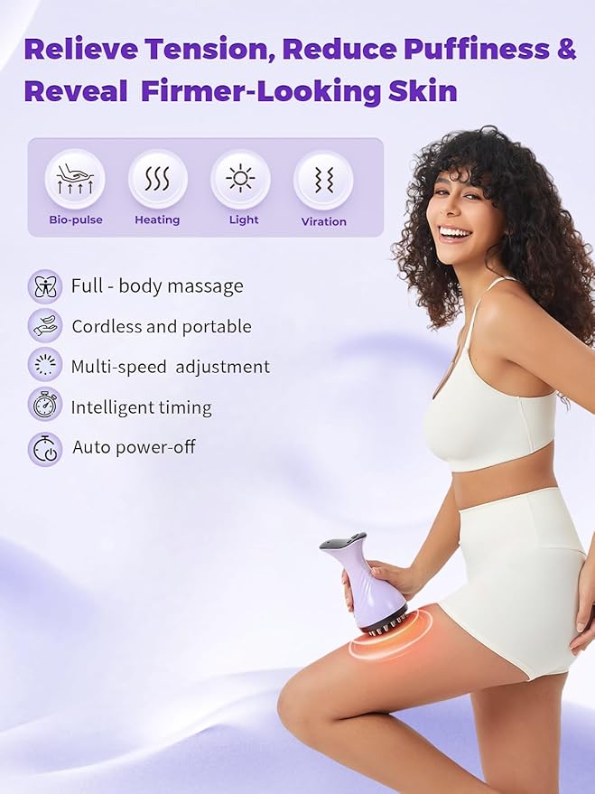 Lymphatic Drainage Massager for Legs & Body — Handheld Body Massager to Reduce Swelling, Improve Circulation & Smooth The Look of Cellulite - Purple