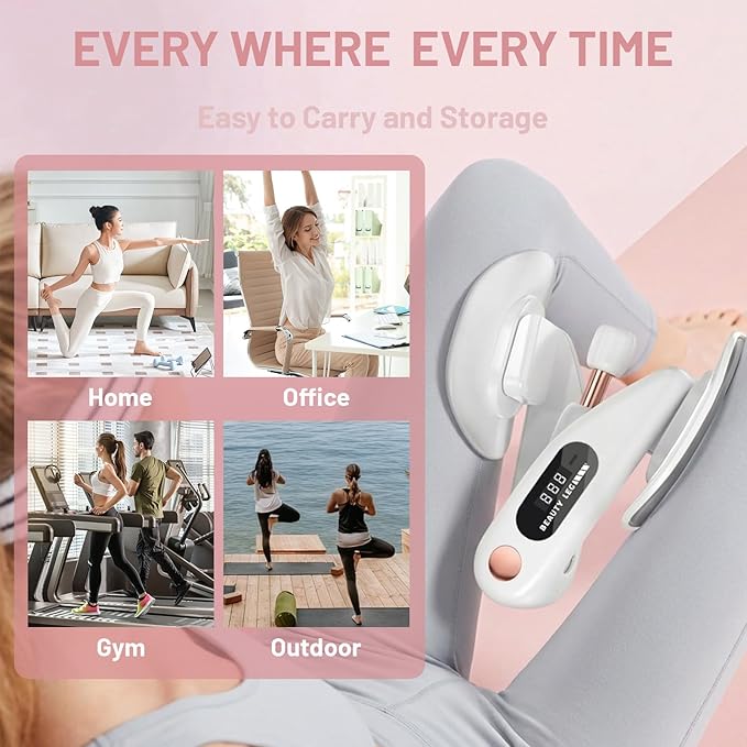 Thigh Master & Trainer, LED Counter Inner Thigh Exerciser for Women, 360° Kegel Exerciser, Pelvic Floor Muscle Devices for Hip Trimmer Leg Arm Workouts with 5-30LB Resistance Band