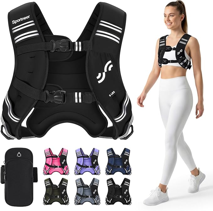 Sportneer Weighted Vest Woman: 8lb/12lb/15lb/20lb/25lb Weight Vest for Walking with Phone Bag, Adjustable Women Weighted Vest for Running Rucking Vest for Jogging Strength Training Weight Loss