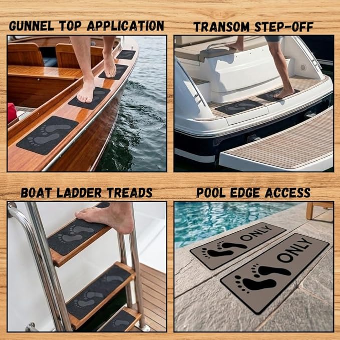 Naked Feet Only Step Pads Non-Slip EVA Foam Step Pad for Boat Gunwales & Ladders, 6mm Brushed Marine Grade Anti-Skid Adhesive Pads (Pair) SeaDek Technology - Black/Orange