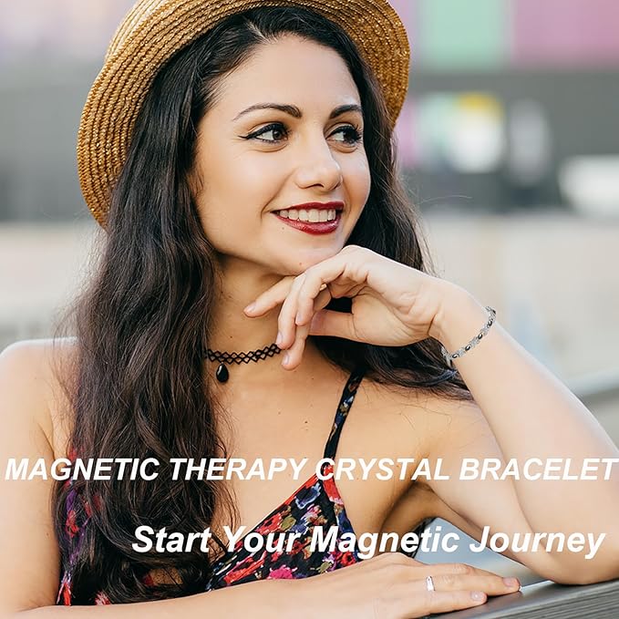 Magnetic Bracelets for Women, Stainless Steel Magnetic Bracelet with Blue Stones, Fashion Magnetic Jewelry (0137SGD)