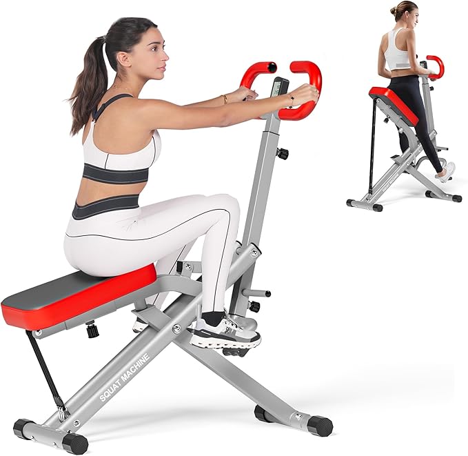 Squat Machine for Home Gym, Squat Rowing Machine with Adjustable Resistance and Optional Full Motion, Squat Assist Trainer for Glutes