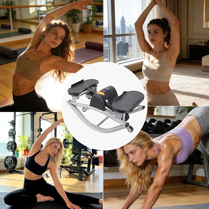 Rock Stepper, Lateral Rocking Fitness Stepper with Digital Display & Resistance Band, Low-Impact Side-to-Side Stepper for Knees/Joints, Compact Portable Home Workout Machine for Legs Glutes Abs