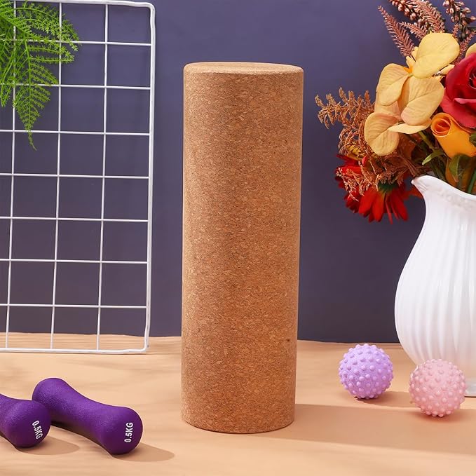 Cork Yoga Roller, Back Pain Relief Cylinder, Deep Tissue Massager Roller for Muscle Massage, Lightweight Fitness Tool for Yoga and Backbend Training, 11.8 x 3.9 Inch