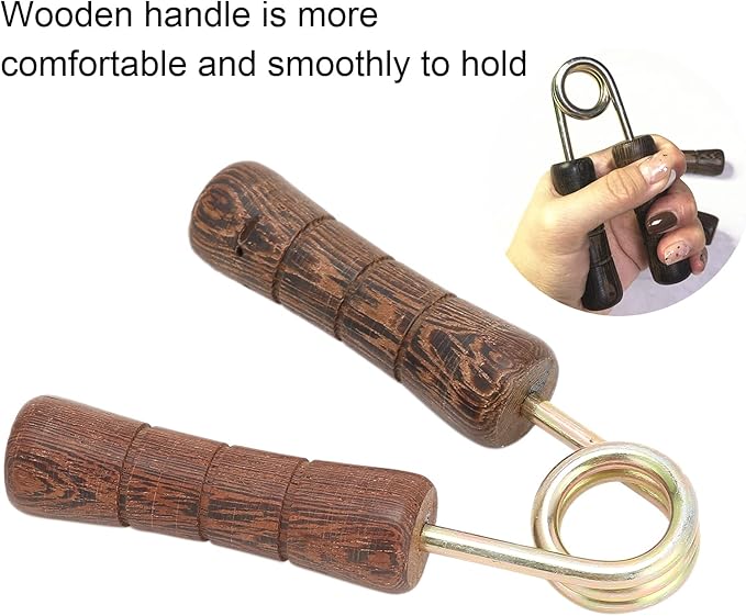 Hand Grip Strengthener, Wood Handle Hand Grip Strengthener, Wrist & Forearm Hand Exerciser Metal Grip Strength Trainer Hand Grip Finger Strengthener