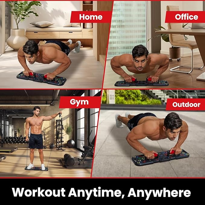 Push Up Board 60 in 1 with Smart Counter, Foldable Portable Home Gym System with Resistance Bands & Handles, Strength Training Equipment for Men & Women, Full Body Workout Kit