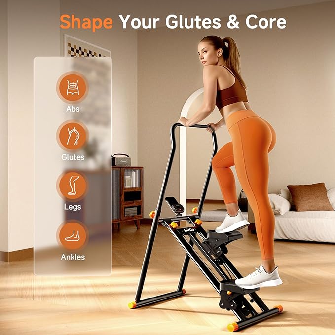 Stair Stepper for Home Gym Exercise Stairmaster for Full-Body Workout, Compact Folding Stair Climber with Extended Step Range, Adjustable Handlebar Pedal