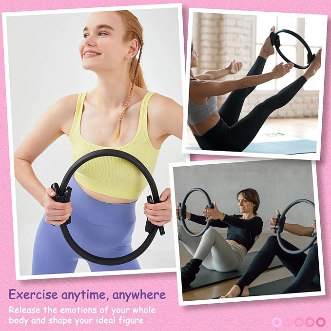 Pilates Ring Fitness Circle for Women - 15 Inch Magic Fitness Circle for Toning Inner & Outer Thighs, Bonus Pilates Equipment Thigh Master Guide.