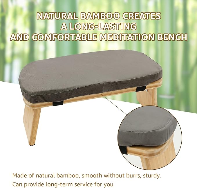 Meditation Ergonomic Bench, Yoga Prayer Meditation Bench with Soft Cushion, Yoga Bench Kneeling Stool Prayer Bench, Foldable Prayer Chair for Kneeling Sitting Prayer Extended Practice (Grey)
