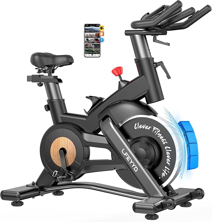 Exercise Bike for Home, Quiet Adjustable Magnetic Stationary Bike for Home Cardio with App Compatible, Spin Bike with 400 lbs Capacity, Spinning Bike with Heart Rate Monitor,Comfort Seat/Alloy Pedals/LCD Monitor