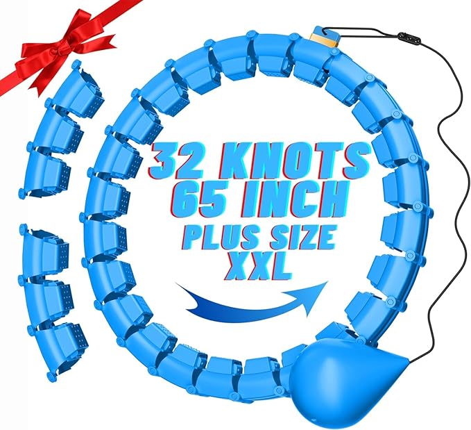 65inch 32 Knots Plus Size Quiet Weighted Hula, Smart Detachable Fitness Infinity Hoop, 2 in 1 Waist and Abdominal Weight Loss for Women, Workout Exercise Equipment Hoop