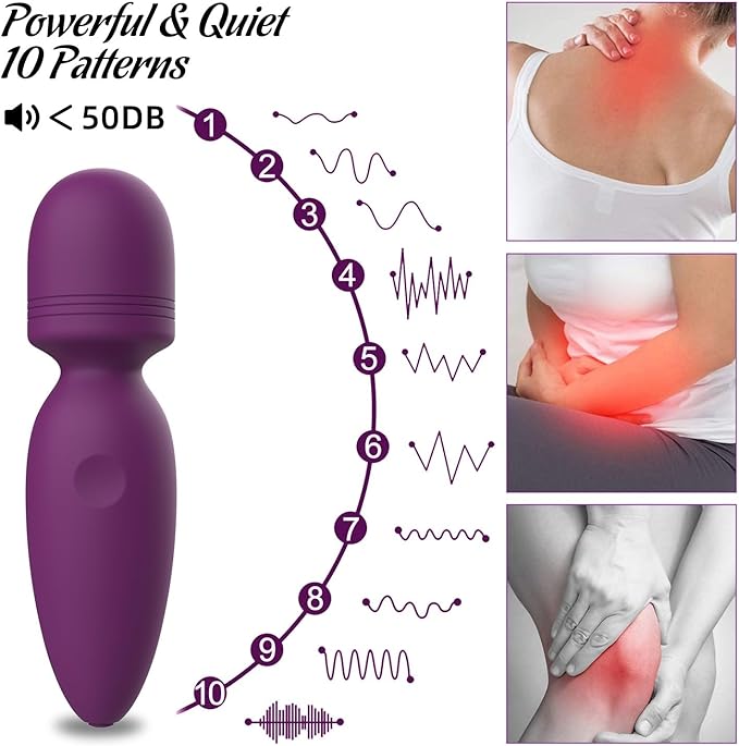 Mini Massager Tools,Small Waterproof Cordless Handheld Massager with 10 Vibration Modes, Personal Handheld Massager for Back（Purple）