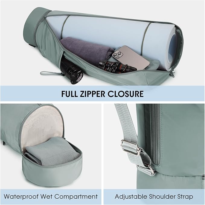 sportsnew Yoga Mat Bag, Full Zip Cargo Yoga Mat Carrier Bag with Drawstring Water Bottle Pocket and Bottom Wet Pocket, Exercise Yoga Mat Carrier Holder Multi-Functional Storage Bag Patent Pending