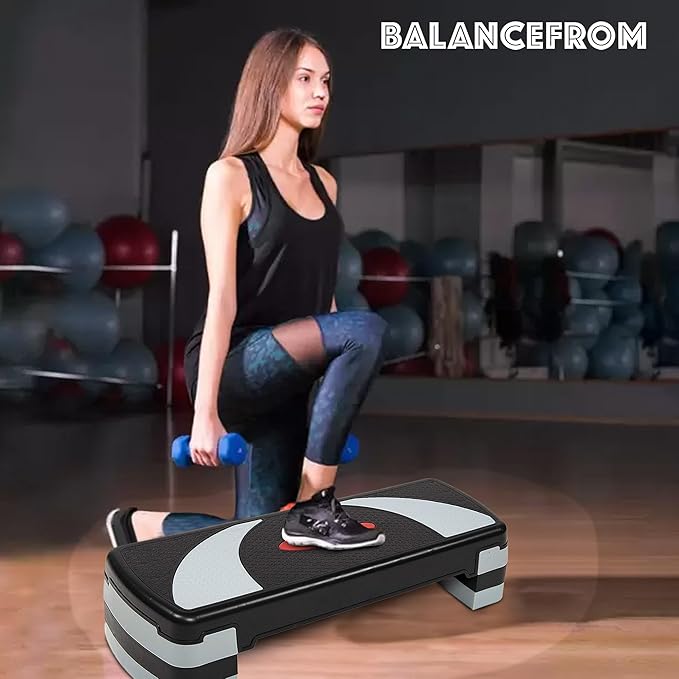 BalanceFrom Aerobic Step Platform Trainer with Adjustable 3-Level Risers, 400 Pound Weight Capacity – Non-Slip Exercise Stepper for Cardio, Strength, and Fitness Workouts at Home or Gym
