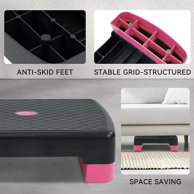Fitvids Aerobic Step Platform Trainer with Adjustable 2-Level Risers, 400 Pound Weight Capacity – Non-Slip Exercise Stepper for Cardio, Strength, and Fitness Workouts, 18-Inch, Multiple Colors