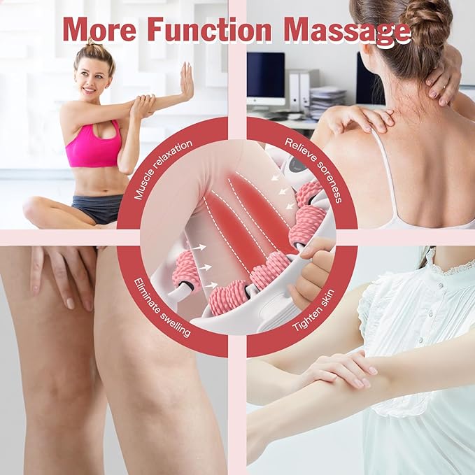 Cellulite Massage Tool Cellulite Roller for Legs/Thighs/Body, Lymphatic Drainage Massager Anti Cellulite Smooth & Firm Cellulite Remover Help Relax Muscles and Stimulate Circulation, Pink-White