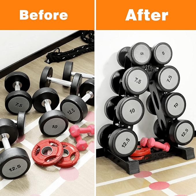 Dumbbells Rack Weight Stand (Rack Only), 13GA Steel Constructed,Max Support 570lbs, 4 Tier Compact Design
