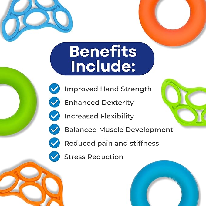 RMS Hand Grip Strengthener, Finger Exerciser, Grip Strength Trainer 6 Pieces Kit for Finger, Wrist, Carpal Tunnel, Arthritis Pain Relief. Stress Relief - Occupational Equipment for Disabled