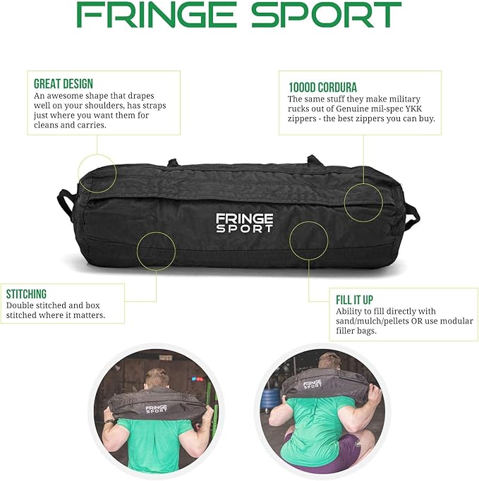 Heavy Duty Sandbag Trainer Shell by FringeSport/Weight Bag for Training, Conditioning, Crossfit WODs, Military Training, & Strength Training