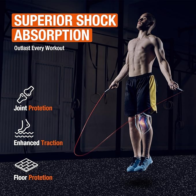 FAHKNS Gym Mat, 0.56'' Thick Exercise Equipment Mats, 24 Pcs 96 Sq Ft Rubber Top Floor Tiles, EVA Foam Exercise Mat Tiles - Durable, Non-Slip, Interlocking Mat (25Pcs, 24 Get 1 Free)