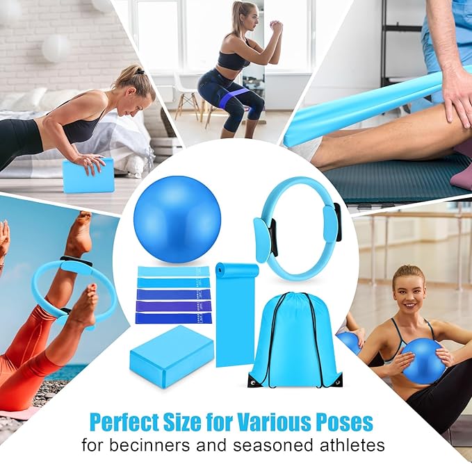 10 Pcs Home Pilates Ring Set for Women Yoga Equipment Accessories Pilates Ring Circle and Ball Workouts Gift Include Ball Yoga Circle Resistance Bands Block Straps Gym Bag