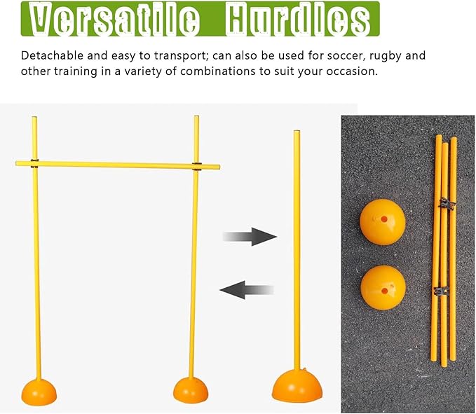 Agility Hurdles Soccer Training Agility Poles, Multi-Function Athletic Speed Hurdles for Athlete/Coach, Portable Sports Team Agility Obstacles Pole, Easy to Install(150cm/59in/5ft)