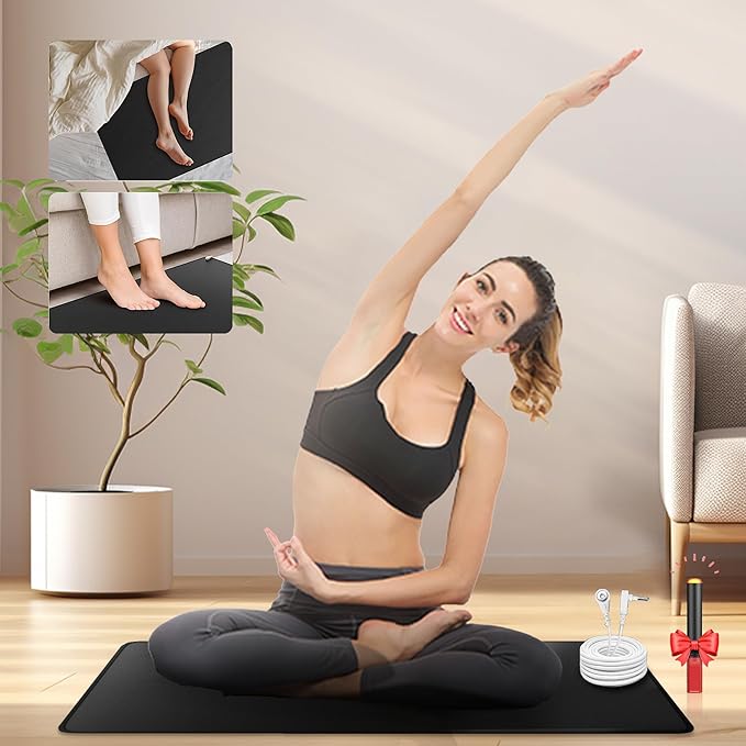 Grounding Mat for Work, Earth Grounding Pad with Conductivity Test Pen & 15ft Grounding Cord, Grounded Mats for Pain Relief, Muscle Relaxation, Indoor Grounding at Home, Office, Work. (10x26.7in)