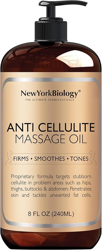 New York Biology Anti Cellulite Massage Oil 8 Fl. oz – Made with 100% Natural Oils – Body Oil for Massage Therapy, Muscle Relaxation and Deep Tissue
