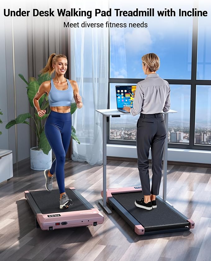 DeerRun Under Desk Walking Pad Treadmill with 6% Manual Incline, 0.6-3.8 MPH Walking Speed, 2.5 HP, 300 lb Capacity, App & Remote Control, for Home Office & Small Spaces