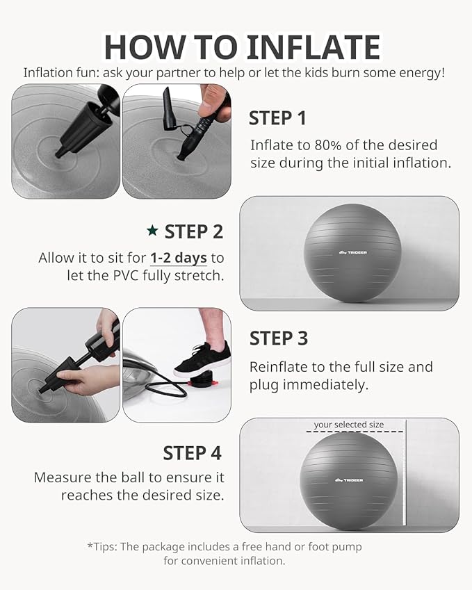 Trideer Exercise Ball Yoga Ball,Office Seating & Balance Ball Chair, Stability Ball for Pilates, Physical Therapy,Core Training & Balance Improvement & Stretching