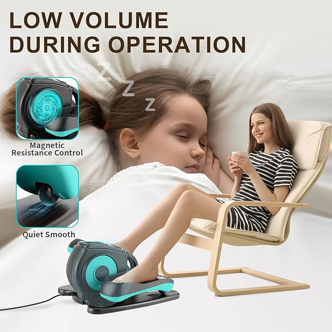 Under Desk Elliptical Machine, Electric Leg Exerciser for Seniors, Compact Seated Pedal Exerciser, Portable Elliptical Trainer with Remote and Non-Slip Pedals for Teens Adults