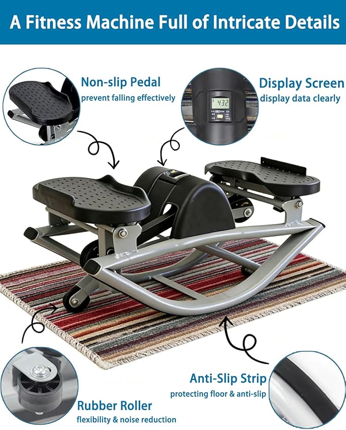 Lateral Rocking Fitness Stepper for Knees and Joints, Home Workout Machine, Portable Compact Side-to-Side Steppers for Legs, Glutes, Absz, Low-Impact Lateral Steppers