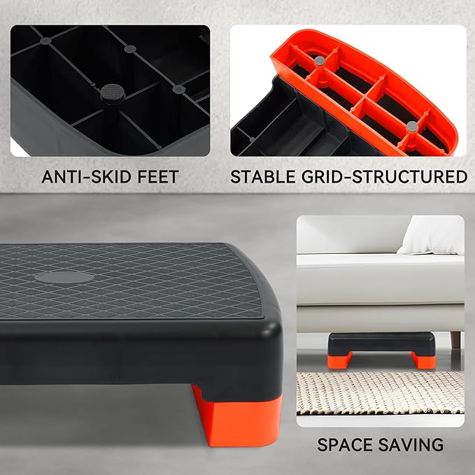 18" Aerobic Exercise Step Platform, Lightweight Portable Step Up Platform Trainer, Adjustable Height 3.9”5.9” for Home Gym