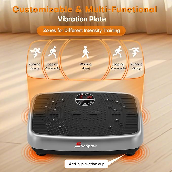 Vibration Plate Exercise Machine, EvoSpark Dual Motor Vibration Plate for Lymphatic Drainage, 450 Lbs Capacity Shake Fitness Platform