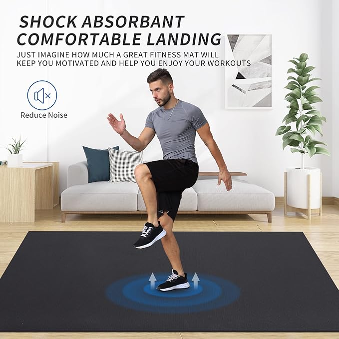 MRO Extra Large Exercise Mat 12'x7'/9'x7'/7'x7'/7'x5'(7mm), High-Density Workout Mats for Home Gym Flooring, Non-Slip, Extra Thick Durable Cardio Mat, Ideal for Plyo, MMA, Jump Rope - Shoe Friendly
