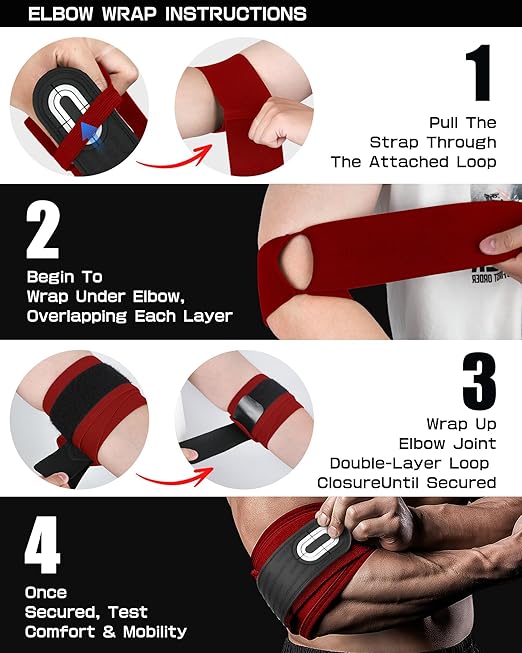 Jaffick Elbow Wraps for Weightlifting (1 Pair) - Double-Layer Reinforced 40'' Elastic Elbow Brace Compression Strap & Gym Joint Support Brace - for Bench Press, Powerlifting, and Pressing