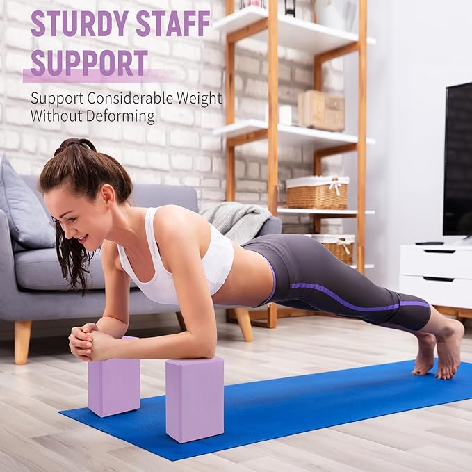 Yoga Blocks 2 Pack 9x6x3 Inches, Sturdy Foam Yoga Block, Premium EVA, Non Slip High Density for Pilates Meditation, Stretching and Toning